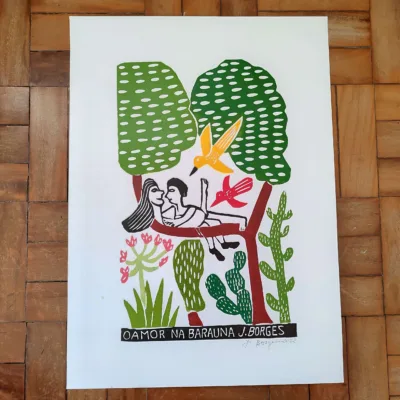 Xilogravura Mestre J Borges G - O Amor na Barauna