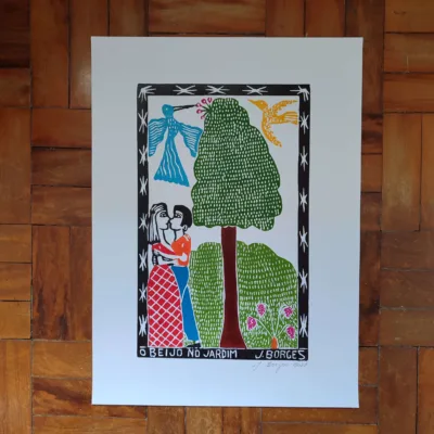 Xilogravura Mestre J Borges G - O Beijo No Jardim
