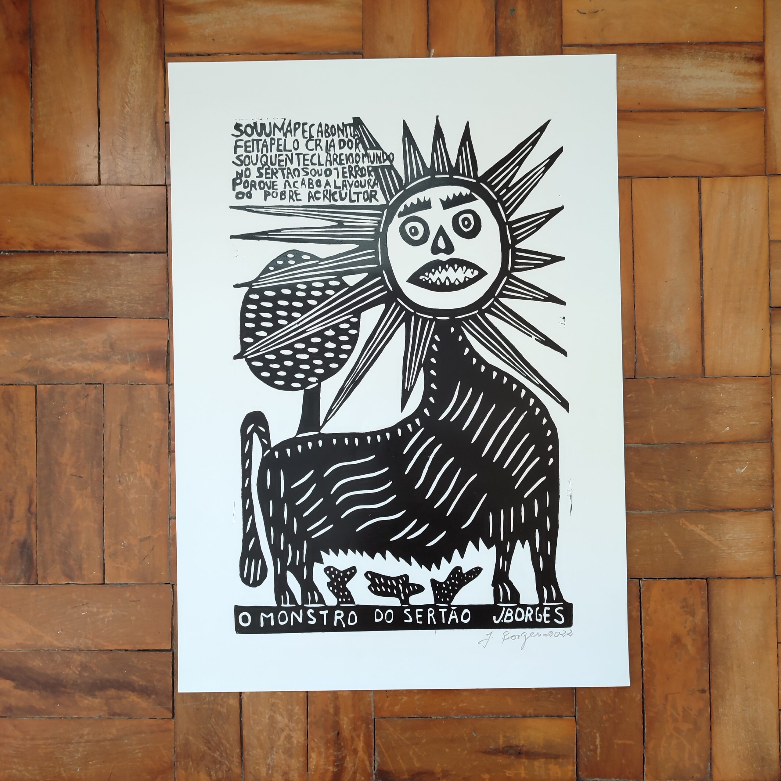 Xilogravura Mestre J Borges G - O Monstro do Sertão