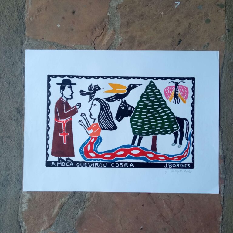 Xilogravura Mestre J Borges G - A Moça que Virou Cobra