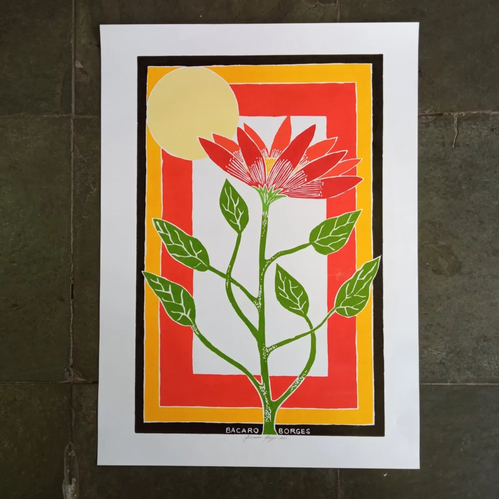 Xilogravura Bacaro Borges G - Flor Tangerina