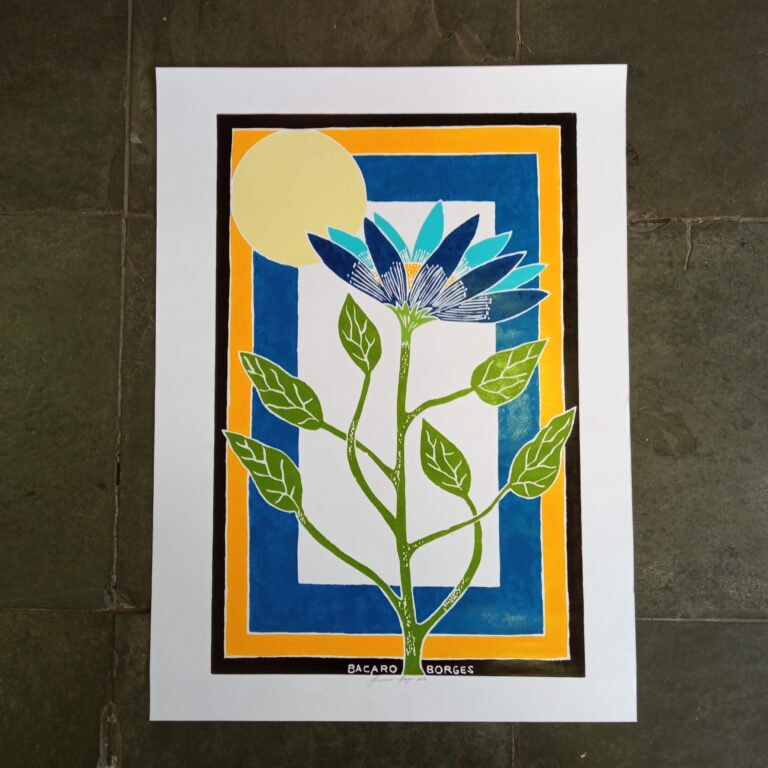 Xilogravura Bacaro Borges G - Flor Azul
