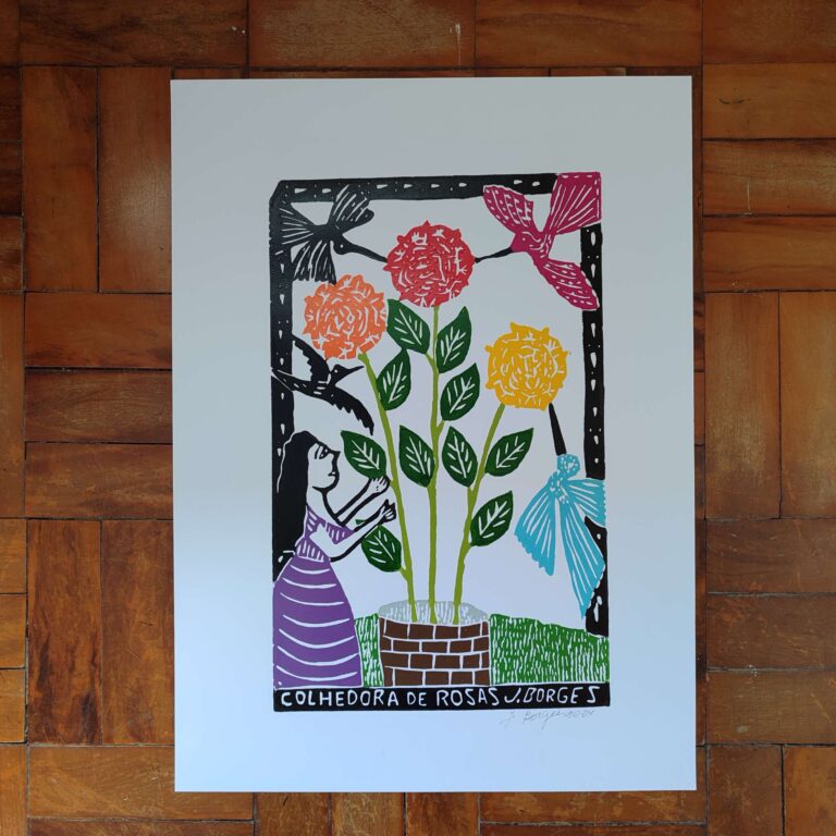 Xilogravura Mestre J Borges G - Colhedora de Rosas