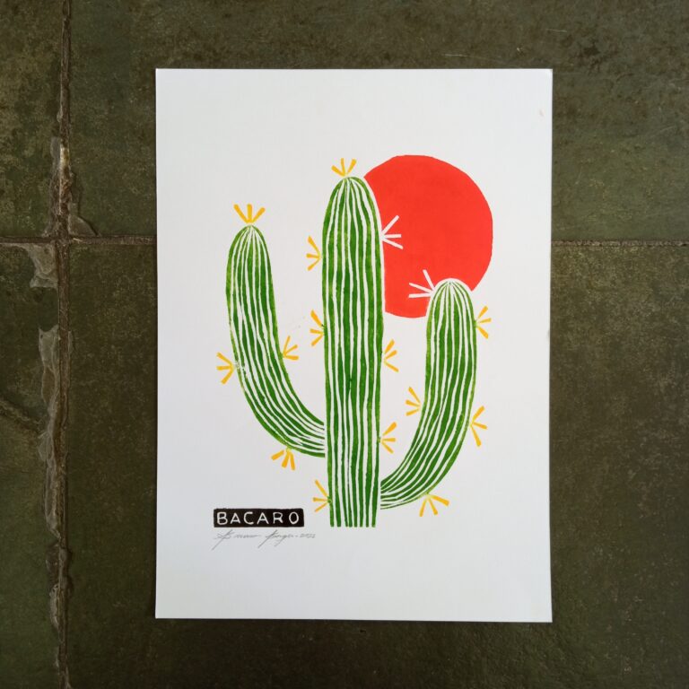 Xilogravura Bacaro Borges P - Cacto Listrado