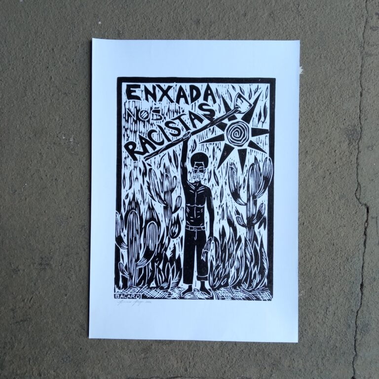 Xilogravura Bacaro Borges M - Enxada nos Racistas