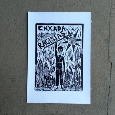 Xilogravura Bacaro Borges M - Enxada nos Racistas