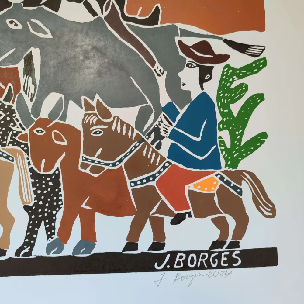 Xilogravura Mestre J Borges G - Os Boiadeiros - Imagem 3