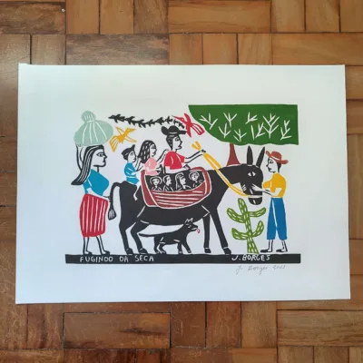 Xilogravura Mestre J Borges G - Fugindo da Seca