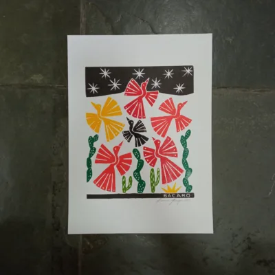 Xilogravura Bacaro Borges P - Pássaros