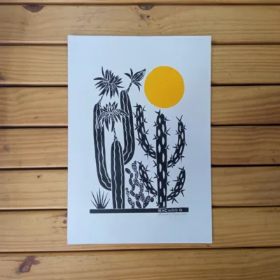 Xilogravura Bacaro Borges M - 2 Cactos
