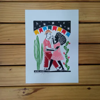 Xilogravura Bacaro Borges P - Amor e Forró
