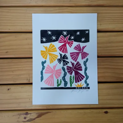 Xilogravura Bacaro Borges P - Pássaros