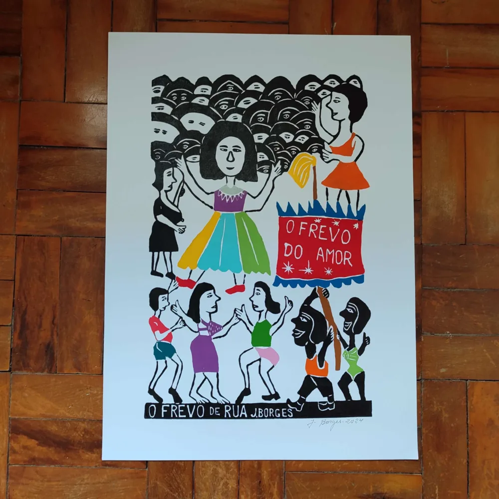 Xilogravura Mestre J Borges G - O Frevo de Rua