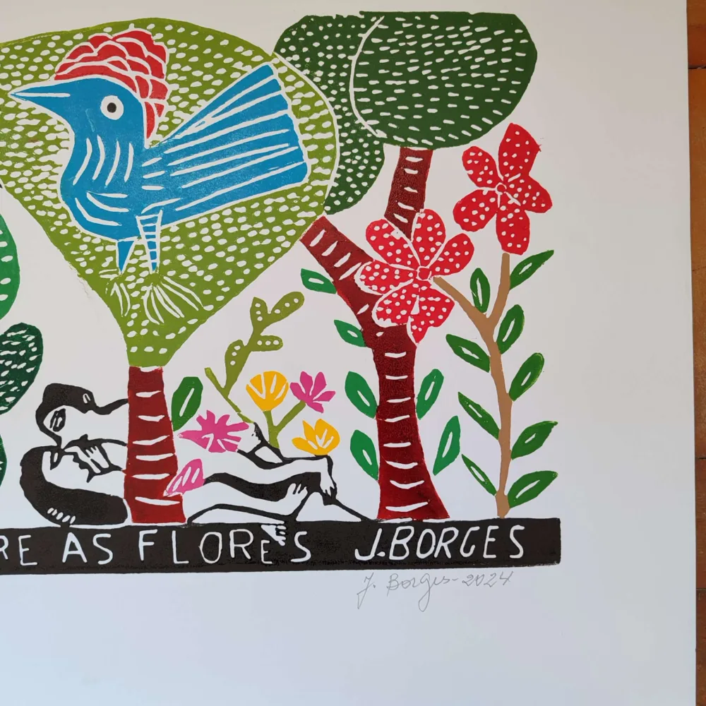 Xilogravura Mestre J Borges G - O Amor Entre as Flores - Imagem 2
