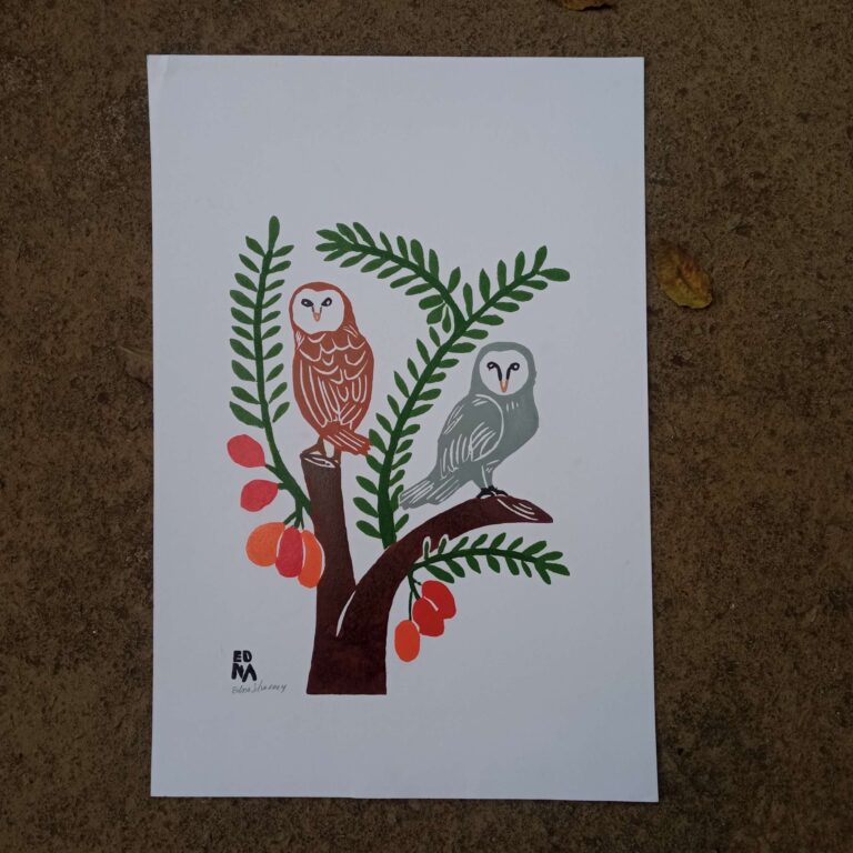 Xilogravura Edna Silva M - Corujas
