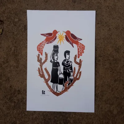Xilogravura Edna Silva M - Família Nordestina