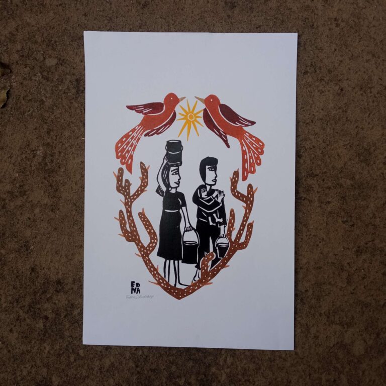 Xilogravura Edna Silva M - Família Nordestina