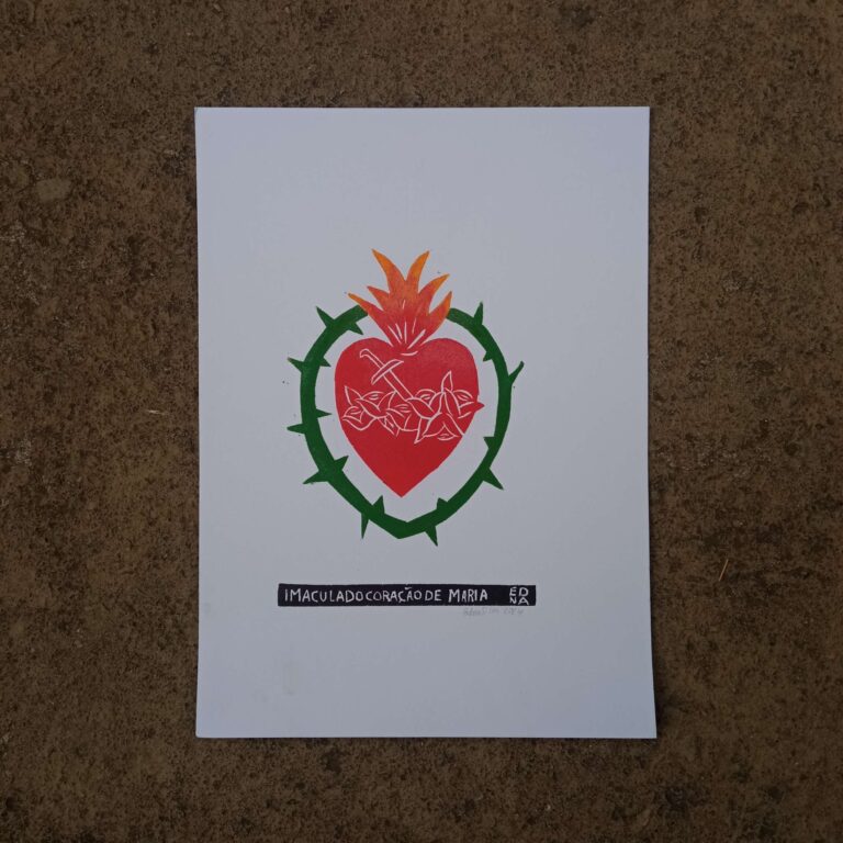 Xilogravura Edna Silva P - Imaculado Coração de Maria