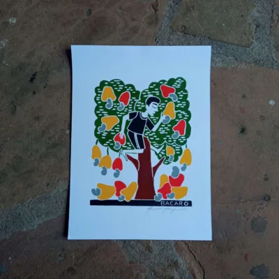 Xilogravura Bacaro Borges P - Menino e Caju