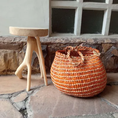 Cesta Cofo com Alça - Palha de Carnaúba - Laranja