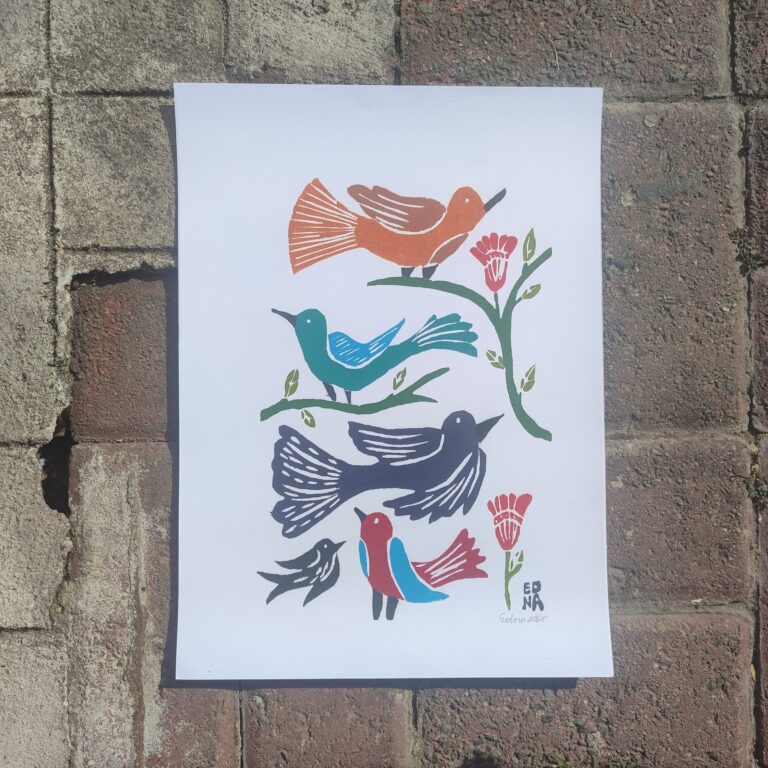 Xilogravura Edna Silva P - Pássaros