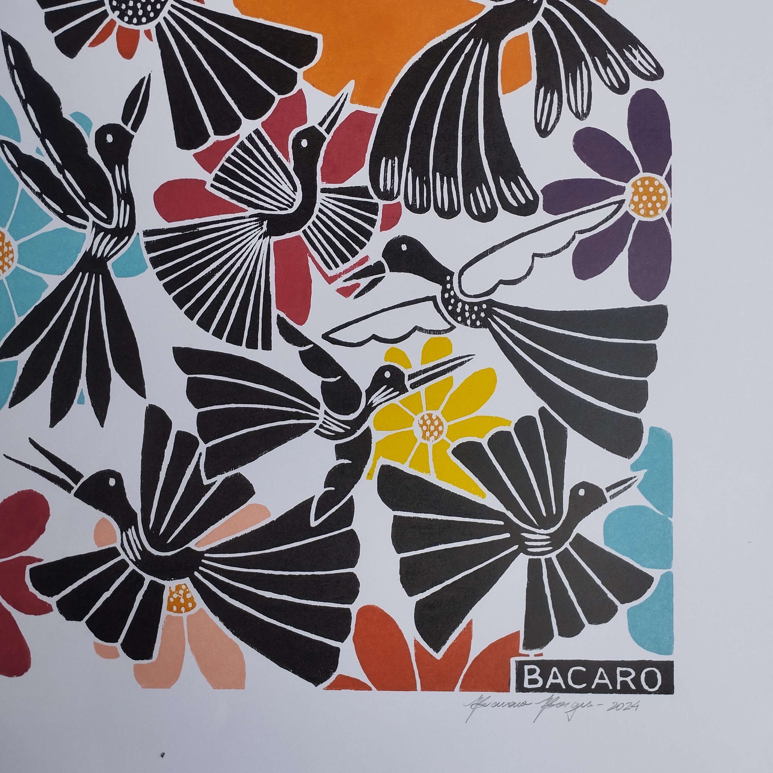 Xilogravura Bacaro Borges G - Pássaros e Flores - Imagem 2
