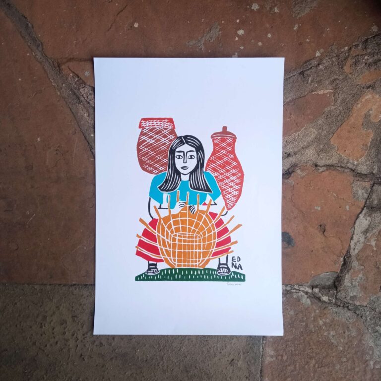 Xilogravura Edna Silva M - Fazendo Cesto