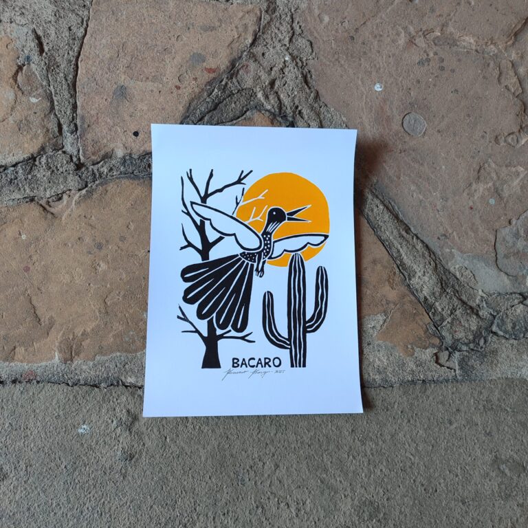 Xilogravura Bacaro Borges P - Asa Branca e Sol Amarelo