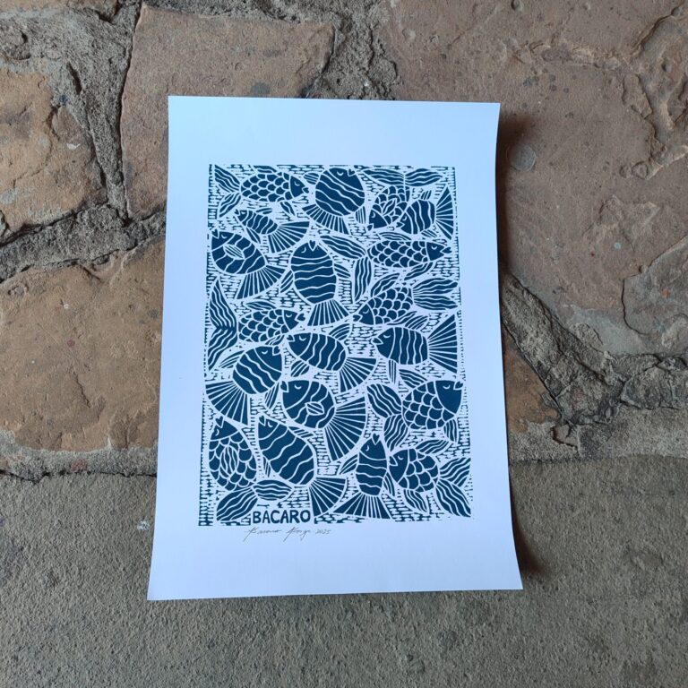 Xilogravura Bacaro Borges M - Peixes Azul