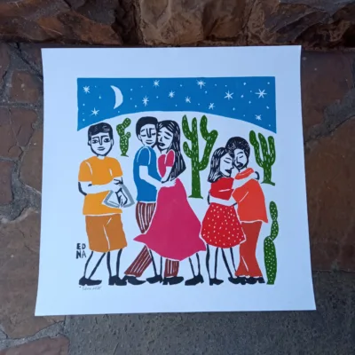 Xilogravura Edna Silva M Quadrada - Noite no Forró
