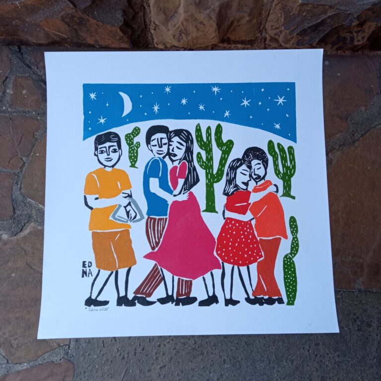 Xilogravura Edna Silva M Quadrada - Noite no Forró