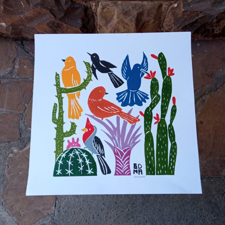 Xilogravura Edna Silva M Quadrada - Pássaros