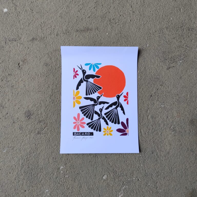 Xilogravura Bacaro Borges P - Pássaros e Flores