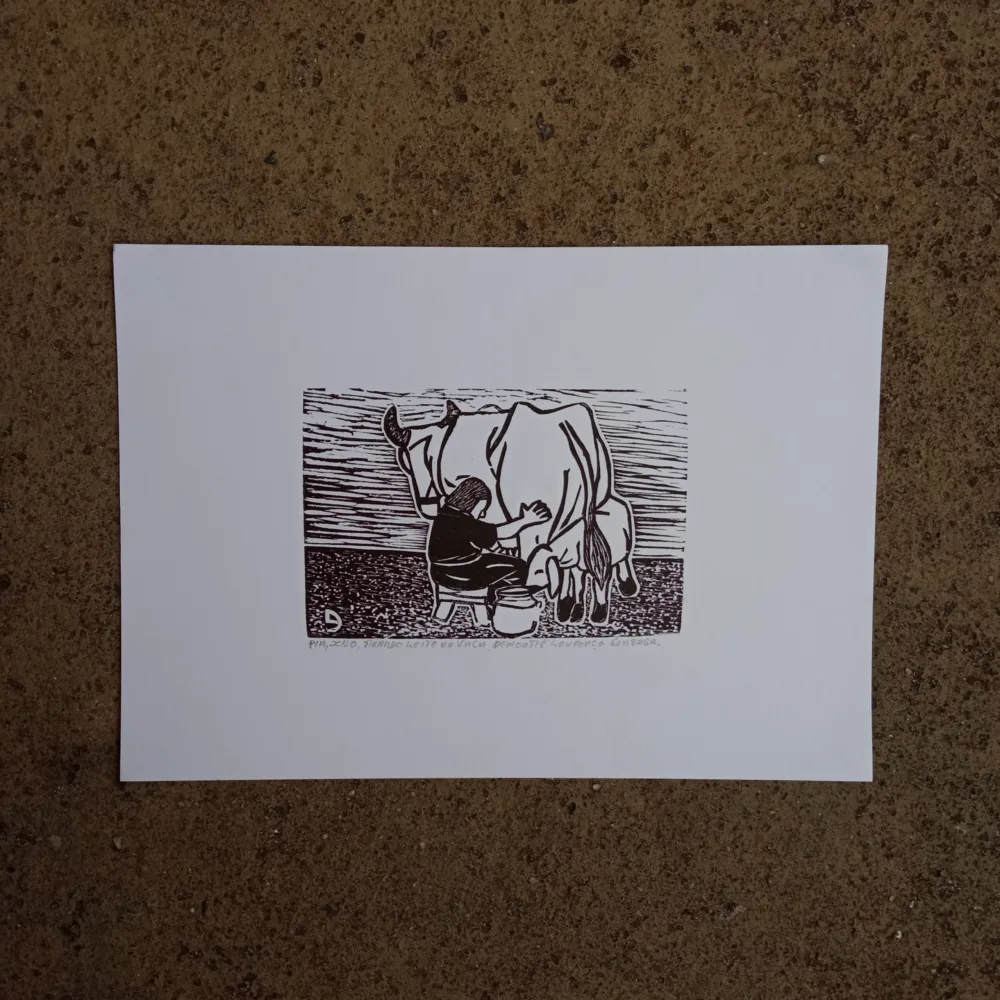 Xilogravura Lira Nordestina P - Tirando Leite da Vaca - Imagem 2