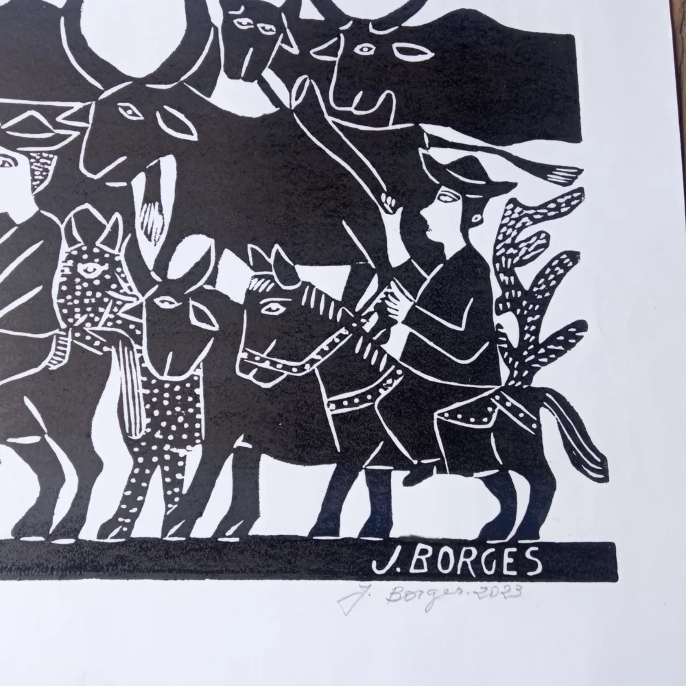 Xilogravura Mestre J Borges G - Os Boiadeiros - Imagem 3