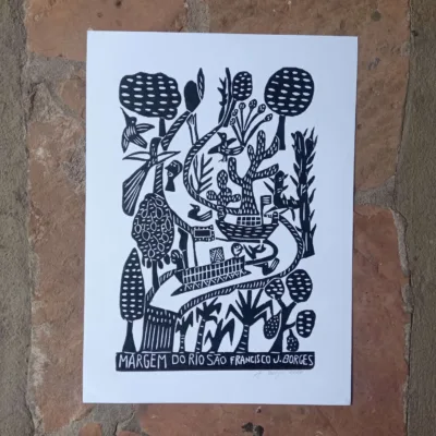Xilogravura Mestre J Borges G - Margem do Rio São Francisco