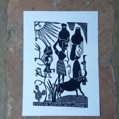 Xilogravura Mestre J Borges G - A Vida no Sertão Seco
