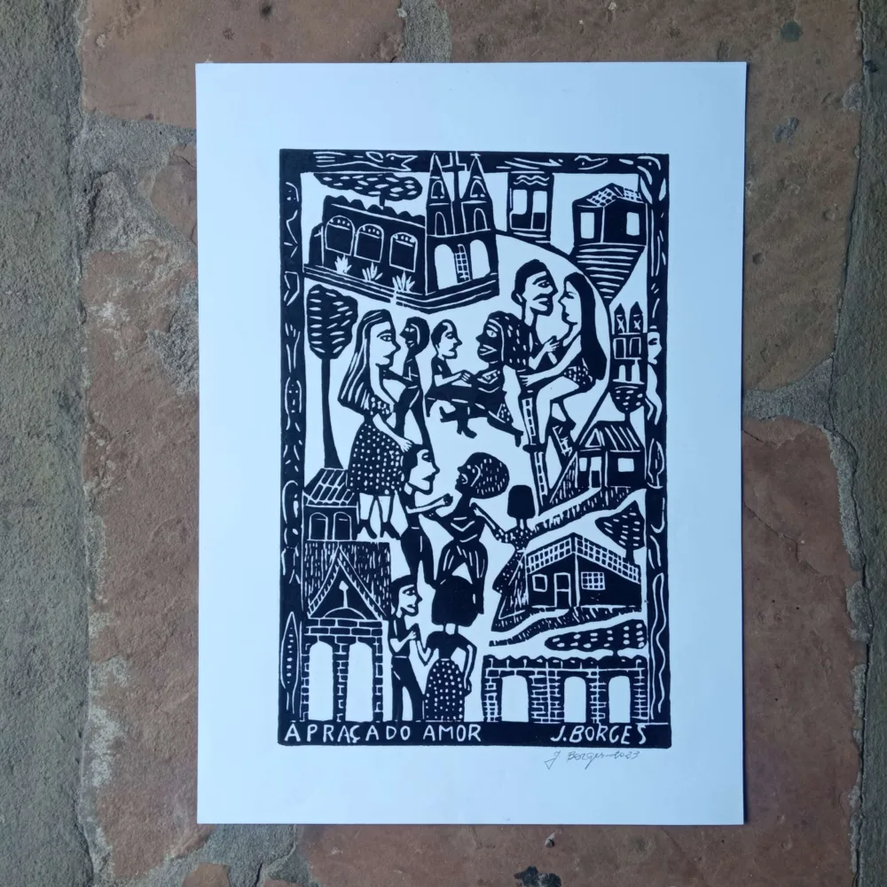 Xilogravura Mestre J Borges G - A Praça do Amor