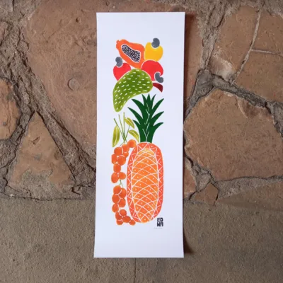 Xilogravura Edna Silva M Vertical - Frutas