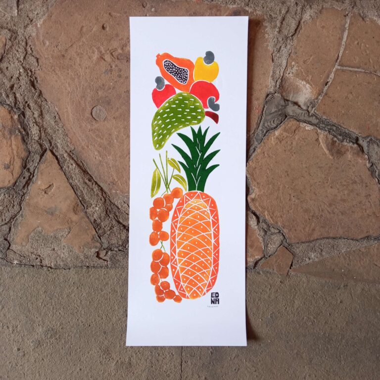Xilogravura Edna Silva M Vertical - Frutas