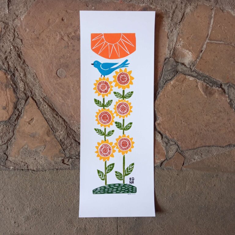 Xilogravura Edna Silva M Vertical - Girassol