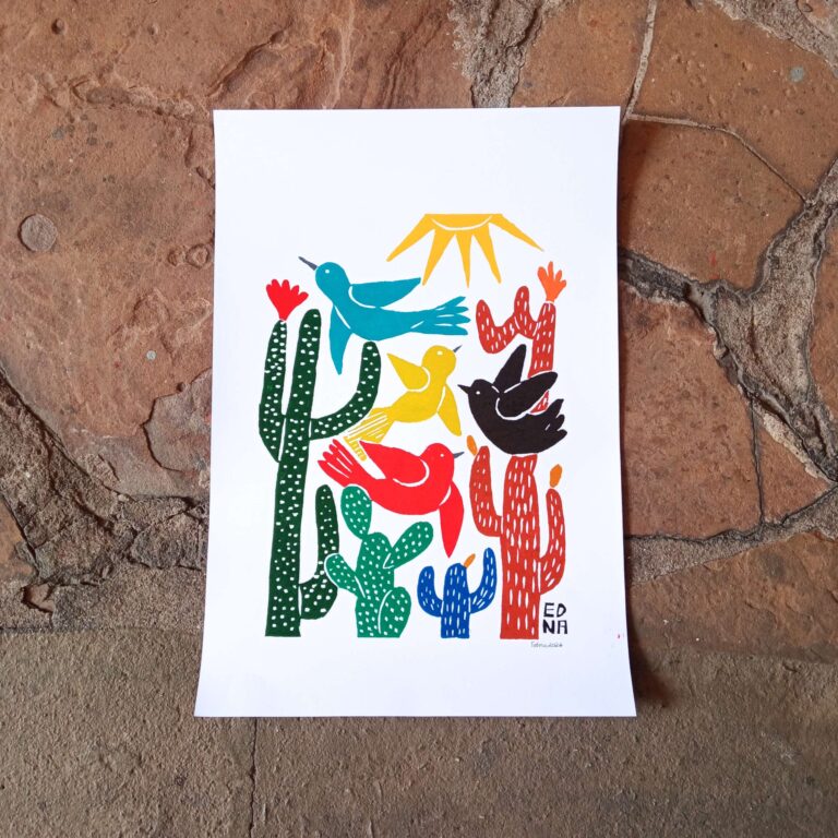 Xilogravura Edna Silva M - Caatinga Colorida