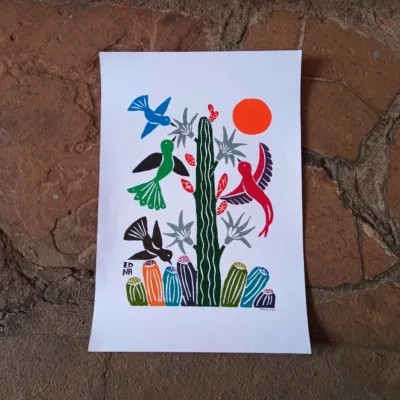 Xilogravura Edna Silva M - Beija-flor