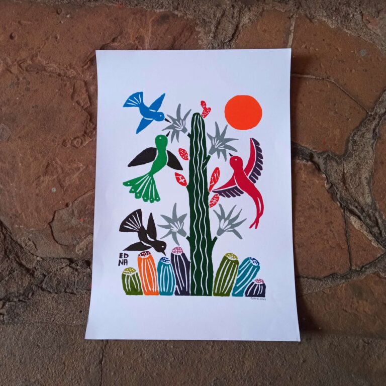 Xilogravura Edna Silva M - Beija-flor
