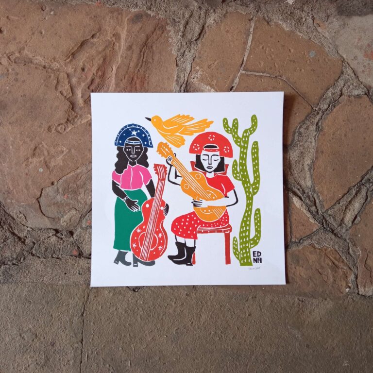 Xilogravura Edna Silva M Quadrada - Violeiras