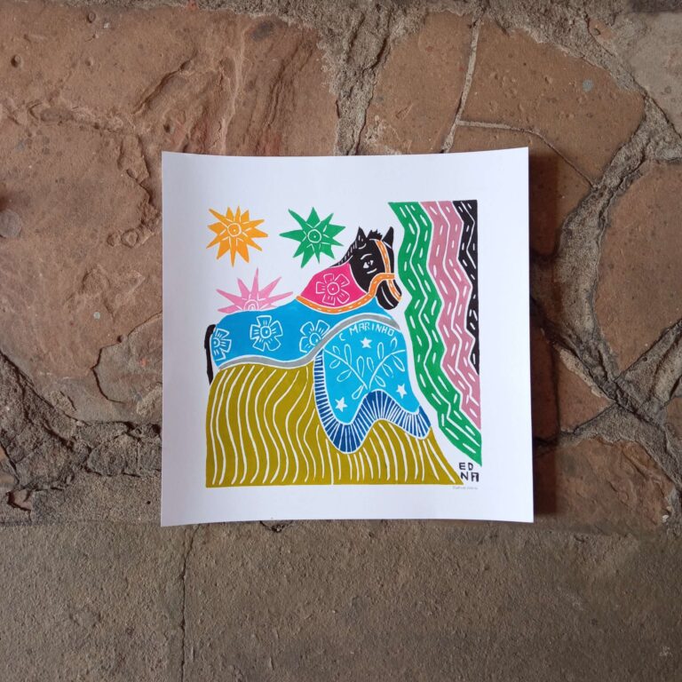 Xilogravura Edna Silva M Quadrada - Cavalo Marinho