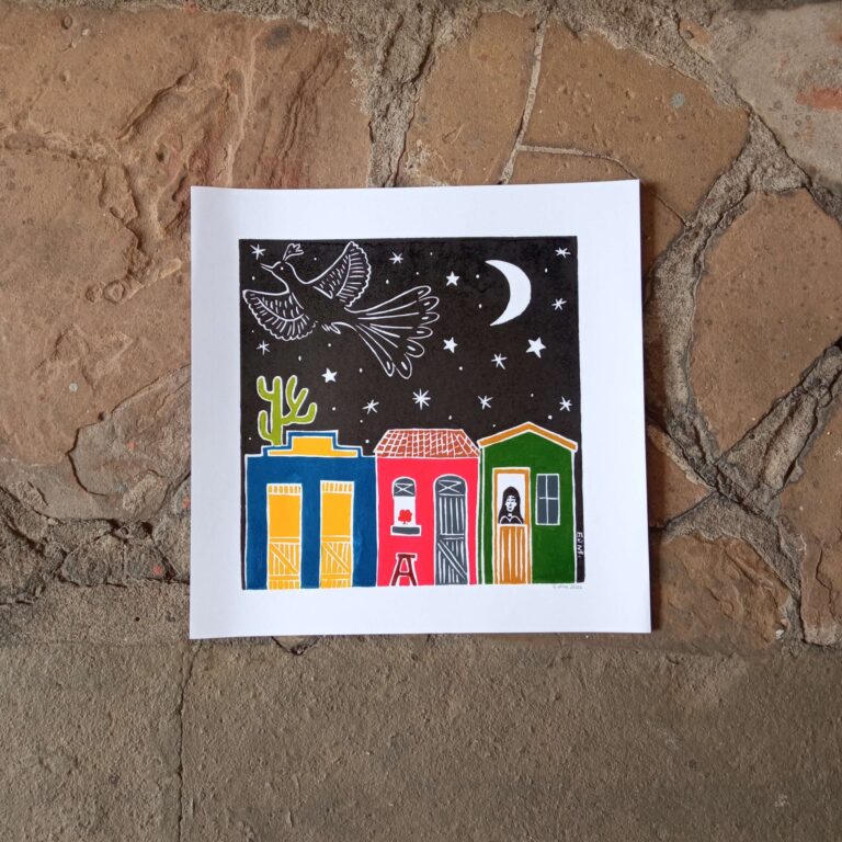 Xilogravura Edna Silva M Quadrada - Vila do sertão