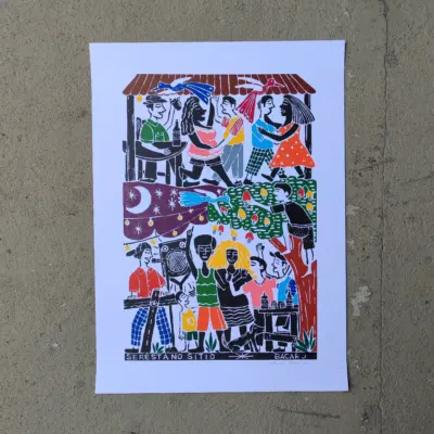 Xilogravura Bacaro Borges G - Seresta no Sítio