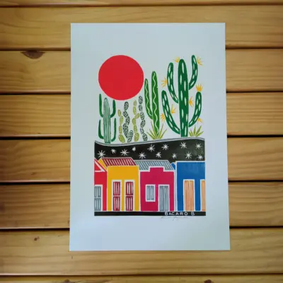 Xilogravura Bacaro Borges M - Casinhas