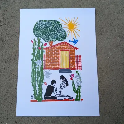 Xilogravura Edna Silva G - Infância